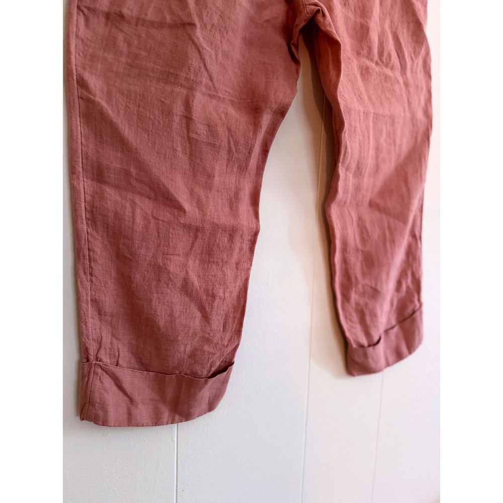 Salmon Pink Coastal Fisherman Linen Pants Womens Large Cropped Elastic Waist NWT - Picture 10 of 10